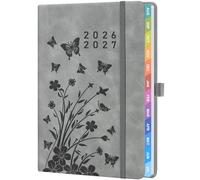 Academic Diary 2026-2027 A5 Week to View - Grey Hardback Weekly Planner with Pen Holder, 100 gsm Paper & Ribbon Bookmarks - Academic Year Diary for Students & Teachers