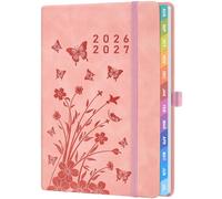 Academic Diary 2026-2027 A5 Week to View - Pink Hardback Weekly Planner with Pen Holder, 100 gsm Paper & Ribbon Bookmarks - Academic Year Diary for Students & Teachers