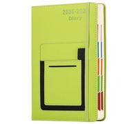 Academic Diary 2026-2027, Diary 2026-2027 A5 Page a Day from July 2026 to June 2027,Mid Year Academic Planner with Colorful Monthly Tab,Front/Inner Pocket,Elastic Closure (Green)
