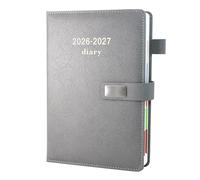 Academic Diary 2026-2027, Faux Leather Diary 2026-2027 A5 Page A Day,Productivity Daily Planner from Jul 2026 to Jun 2027 With Monthly Tabs, and Colorful Side Panels (Grey)