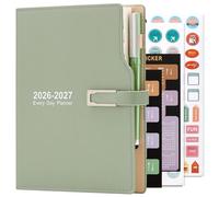 Academic Diary 2026-2027,from Jul 2026-Jun 2027 A5 Day to Page,Schedule Organizer with Calendar Stickers, Agenda Diary Planner with Pen Holder and Pen,Premium Thicker Paper 14 X 21.5 cm (Green)