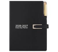 Academic Diary 2026-2027,from Jul 2026-Jun 2027 A5 Day to Page,Schedule Organizer with Calendar Stickers, Agenda Diary Planner with Pen Holder and Pen,Premium Thicker Paper 14 X 21.5 cm (Black)