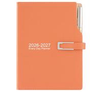 Academic Diary 2026-2027,from Jul 2026-Jun 2027 A5 Day to Page,Schedule Organizer with Calendar Stickers, Agenda Diary Planner with Pen Holder and Pen,Premium Thicker Paper 14 X 21.5 cm (Orange)