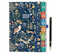 Academic Diary 2026-2027 Page a Day A5 - Mid-Year Planner with Monthly View, Moon Phases & UK Holidays, Colourful Tabs, Notes, Pen Set & Premium Hardcover Pocket - Midnight Forest Cover