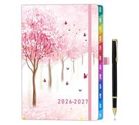 Academic Diary 2026-2027 Week to View A5, Aug 2026 - July 2027, Hardcover, Weekly & Monthly Planner with Colorful Tabs, Notes, Pen Set, Back Pocket - Sakura Pink