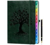 Academic Diary 2026-2027 Week to View A5, Hardcover, Colorful Tabs, Notes, Pen Set, Pocket, Aug 2026 - July 2027, Size 5.9" × 8.5" - Dark Green