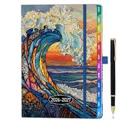 Academic Diary 2026-2027, Week to View A5, Mid Year Planner from Aug 2026 to July 2027, Hardcover, Gradient Colorful Tabs, Moon Phases, UK Holiday, Notes, Pen Set, Back Pocket - Ocean Wave