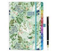 Academic Diary 2026-2027, Week to View A5, Mid Year Weekly & Monthly Planner from Aug 2026 to July 2027, UK Holiday, Hardcover, Gradient Colorful Tabs, Notes, Back Pocket - Green Botanical Cover