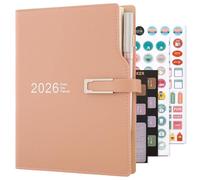 Academic Diary 2026 A5 Day to Page,Schedule Organizer with Calendar Stickers, Agenda Diary Planner with Pen Holder and Pen,Premium Thicker Paper 14 X 21.5 cm (Pink)