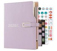 Academic Diary 2026 A5 Day to Page,Schedule Organizer with Calendar Stickers, Agenda Diary Planner with Pen Holder and Pen,Premium Thicker Paper 14 X 21.5 cm (Purple)