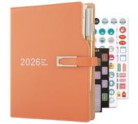 Academic Diary 2026 A5 Day to Page,Schedule Organizer with Calendar Stickers, Agenda Diary Planner with Pen Holder and Pen,Premium Thicker Paper 14 X 21.5 cm (Orange)
