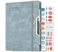 Academic Diary 2026 A5 Page a Day,Daily & Monthly Full Year Planner, 2026 Diary Day Per Page Jan-Dec, Hardcover Organizer with Pen,Colourful Monthly Tabs,Inner Pocket,3 Bookmarks,Stickers (Blue)