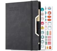 Academic Diary 2026 A5 Page a Day,Daily & Monthly Full Year Planner, 2026 Diary Day Per Page Jan-Dec, Hardcover Organizer with Pen,Colourful Monthly Tabs,Inner Pocket,3 Bookmarks,Stickers (Black)