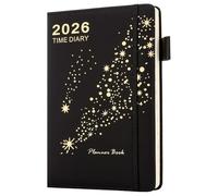 Academic Diary 2026 A5 Page a Day,Full Year Planner - Daily & Monthly Planner from Jan to Dec,Hardcover Appointment Diary 2026 with Monthly Tab,Inner Pocket,Bookmark,Pen Loop (Black)