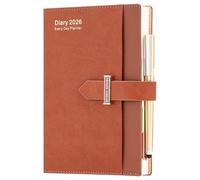 Academic Diary 2026 A5 Page per Day,Jan 2026-Dec 2026 Diary with Month View,12 months Productivity Daily Planner 2026 with Pen,Colourful Tabs,3 Bookmarks,Stickers,Hardcover(Brown 2026)