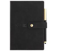 Academic Diary 2026, Daily Planner, A5 Day Per Page,Daily Diary from Jan 2026 - Dec 2026,Hard Cover Organisers Journals with Pen,Bookmark,Monthly Tabs,Stickers and Inner Pocket-14.5x21.5 cm (Black)