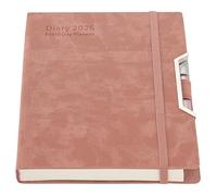 Academic Diary 2026,Diary 2026 Day Per Page, Hardcover Organized from Jan 2026 to Dec 2026, Agenda A5 Daily Monthly Planner with Monthly Tabs, Inner Pocket,Pen,Pen Loop,Stickers (Pink)