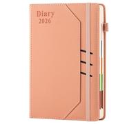 Academic Diary 2026 Page a Day A5,Year Diary 2026 Day per Page,Daily Planner Organiser from January 2026 to December 2026,Productivity Journal with Pocket (Pink)