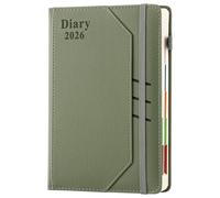 Academic Diary 2026 Page a Day A5,Year Diary 2026 Day per Page,Daily Planner Organiser from January 2026 to December 2026,Productivity Journal with Pocket (Green)