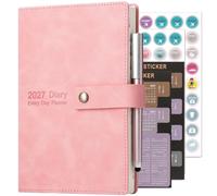 Academic Diary 2027, Daily Planner, A5 Day Per Page,Daily Diary from Jan 2027 - Dec 2027,Hard Cover Organisers Journals with Pen,Bookmark,Monthly Tabs,Stickers and Inner Pocket-14.5x21.5 cm (Pink)