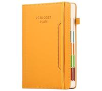 Academic Diary Year 2026-27 A5 Page A Day,Mid Year Academic Planner Jul 2026 to Jun 2027,Hardcover Agenda with Pen Holder, Front Pocket,Colorful Monthly Tab,Elastic Closure (Yellow)