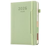 Academic Diary Year 2026 A5 Page A Day,Year Academic Planner Jan 2026 to Dec 2026,Hardcover Agenda with Pen Holder, Front Pocket,Colorful Monthly Tab,Elastic Closure (Green)