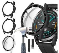 Acadeny Case With Tempered Glass Screen Protector Compatible for Huawei Watch GT2 46mm, 9H Hardness 360 ° All-round Protective Cover Ultra-thin Protective PC Case Cover for With Scale, Black