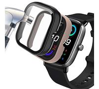 Acadeny Pack of 2 Case with Tempered Glass Screen Protector Compatible for Amazfit GTS 2 Mini Smartwatch, 9H Hardness, 360° All-Round Protective Case, Ultra Thin Protective PC Case Cover, Black + Pink