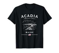 Acadia National Park Maine Coast USA Mountains American Flag T-Shirt