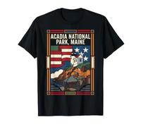Acadia National Park Maine Lighthouse American Flag T-Shirt