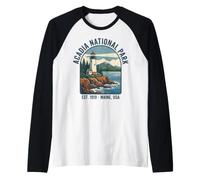 Acadia National Park Maine Vintage Coastal Lighthouse Design Raglan Baseball Tee