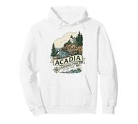 Acadia National Park Maine Vintage Lighthouse Puffin Graphic Pullover Hoodie