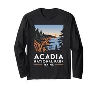 Acadia National Park Retro Maine Hiking Vacation Art Long Sleeve T-Shirt