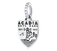 Acadia National Park Shield-Shaped Dangle Charms, fit Pandora Travel Bracelet/Necklace, 925 Sterling Silver Lighthouse Maine Pendant Bead, Gift for Family/USA Souvenir/Wife