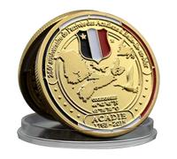 Acadie 1765-2015 Commemorative Coin - Gold Tone Iron Coin Featuring Map, Coordinates, and Heritage Emblem, Honors 250th Anniversary of Acadian Arrival to Belle-Île-en-Mer
