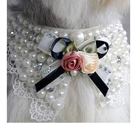 ACAGALA Adjustable Bow Tie Pet Dog Neck Collar Beautiful Pearl Flower Necklace