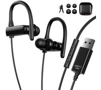 ACAGET USB Headphones with Microphone for Dell PC, USB A Earphone Laptop Headset Adjustable Wrap-Around EarHooks for Small Ear, 8.2Ft, Wired In-ear Computer Earphones for Noisy Office Work Home
