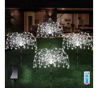 AcaJoe Solar Garden Fairy Lights 4 Pack 480 LED Outdoor Firework Landscape Path String Lights Waterproof 8 Lighting Modes Remote Control for Backyard Christmas Party Decorative (White)