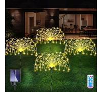 AcaJoe Solar Garden Lights Outdoor 4 Pack 480 LED Firework Path Lights Solar Powered Starburst Fairy Lights Waterproof 8 Lighting Modes with Remote Control for Patio Christmas Party Yard Decorative