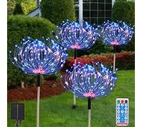 AcaJoe Solar Garden Lights Outdoor 4 Pack 480 LED Firework Path Lights Solar Powered Starburst Fairy Lights Waterproof 8 Lighting Modes with Remote Control for Patio Christmas Party Yard Decorative