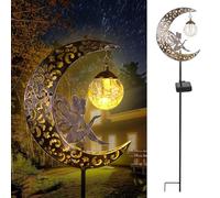 AcaJoe Solar Lights Outdoor Garden Ornaments Outdoor Waterproof Moon Fairy Solar Crackle Glass Lights LED Metal Stake Ornament for Walkway Patio Lawn Decorations-Unique Gift Ideas for Mum Gardening