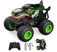 ACAMMZAR Remote Control Dinosaur Monster Truck, 2.4GHz Remote Control Car, RC Trucks 2 Battery 60 Mins+, RC Stunt Cars Toys with Light Sound, Indoor Outdoor All Terrain for Boys Kids Adults, Green