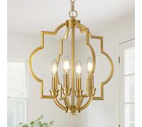 ACANER 15.6" Brushed Gold Dining Room Light Fixtures Over Table, 4 Light Rustic Orb Geometric Pendant Light, Farmhouse Brass Chandelier for Entryway Foyer Bathroom