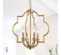 ACANER 15.6" Brushed Gold Dining Room Light Fixtures Over Table, 4 Light Rustic Orb Geometric Pendant Light, Farmhouse Brass Chandelier for Entryway Foyer Bathroom