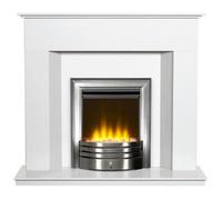 Acantha Adam Alora White Marble Fireplace With Downlights & Amara Electric Fire In Brushed Steel, 48 Inch