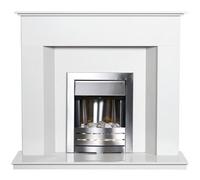 Acantha Adam Alora White Marble Fireplace With Downlights & Helios Brushed Steel Electric Fire, 48 Inch