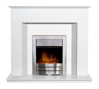 Acantha Adam Alora White Marble Fireplace With Downlights With Colorado Electric Fire In Brushed Steel, 48 Inch