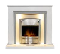 Acantha Dallas White & Grey Marble Fireplace With Downlights & Colorado Electric Fire In Brushed Steel, 42 Inch
