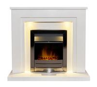 Acantha Dallas White Marble Fireplace With Downlights & Colorado Electric Fire In Black Nickel, 42 Inch