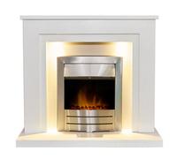 Acantha Dallas White Marble Fireplace With Downlights & Colorado Electric Fire In Brushed Steel, 42 Inch